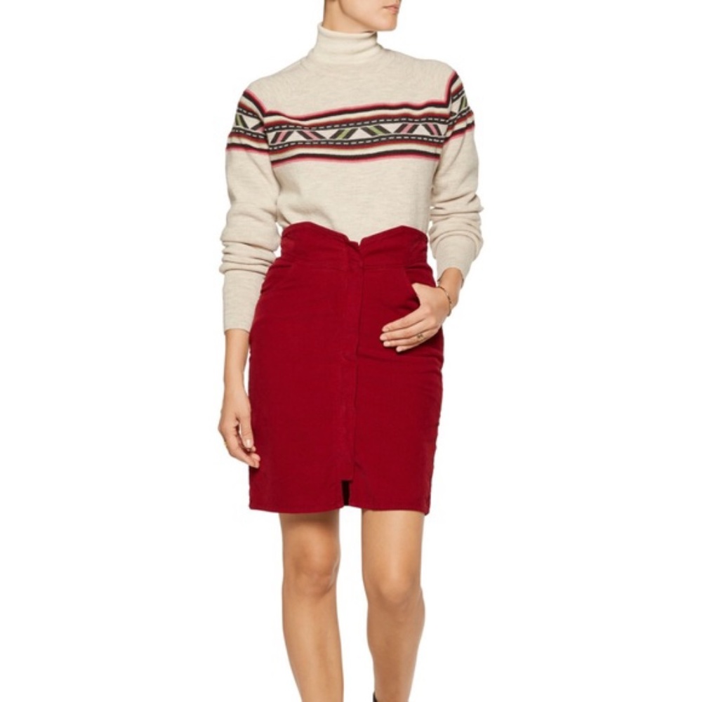 Isabel Marant Étoile Mikhail Red Corduroy High Waist Tulip Pencil Mini Skirt